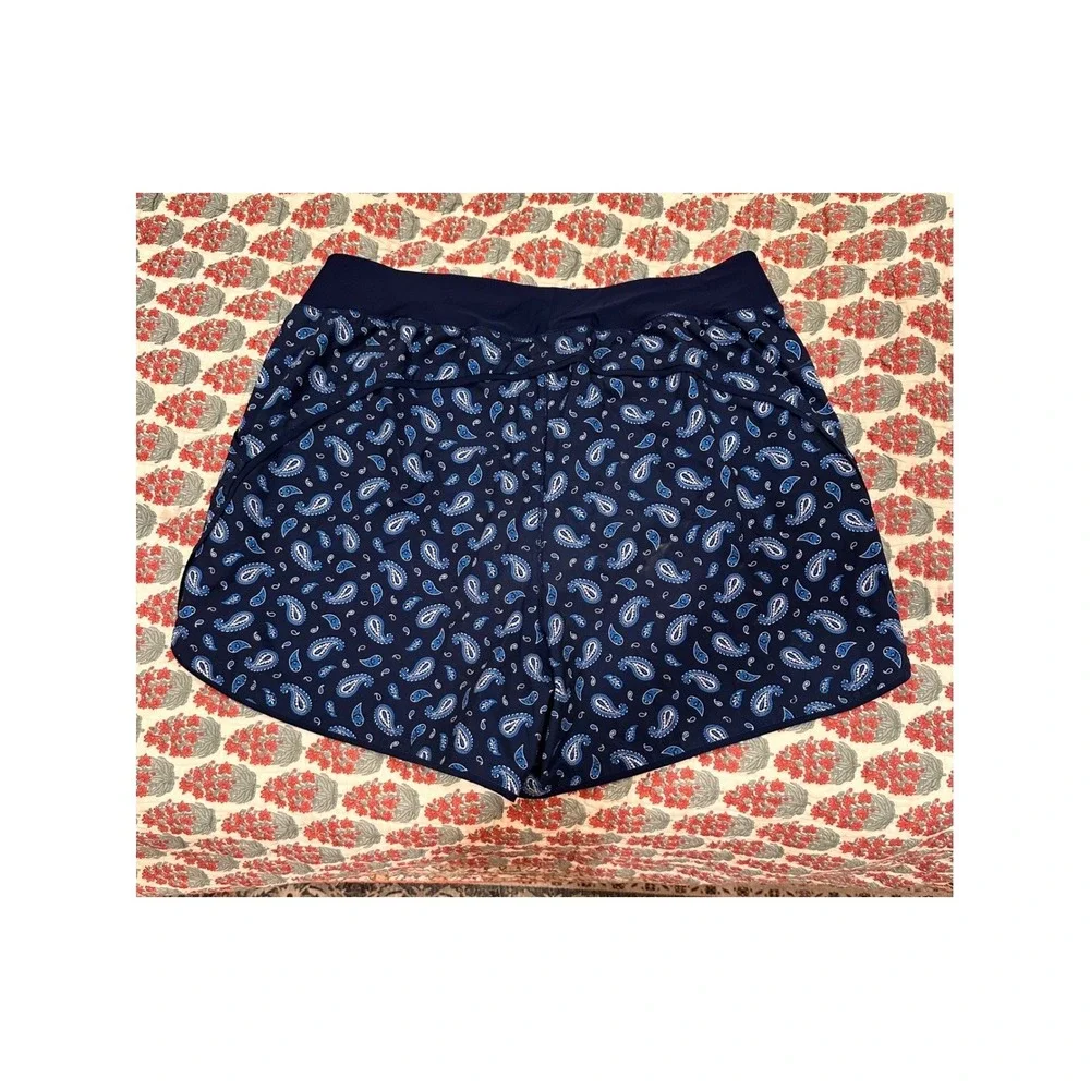 Lands End Womens 18W Navy Blue Paisley Swim‎ Shorts